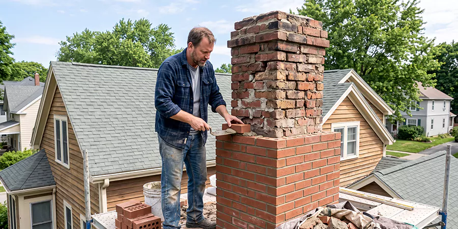 Old and Crumbling Brick Chimney Rebuild San Marcos